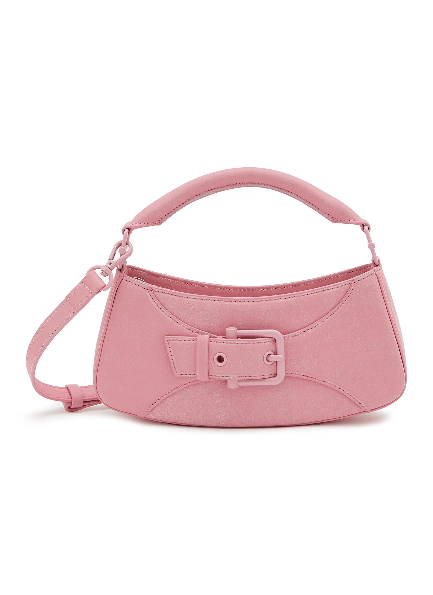 -----------OSOI  ---- ------------PINK ----Small Belted Brocle Leather Shoulder Bag --