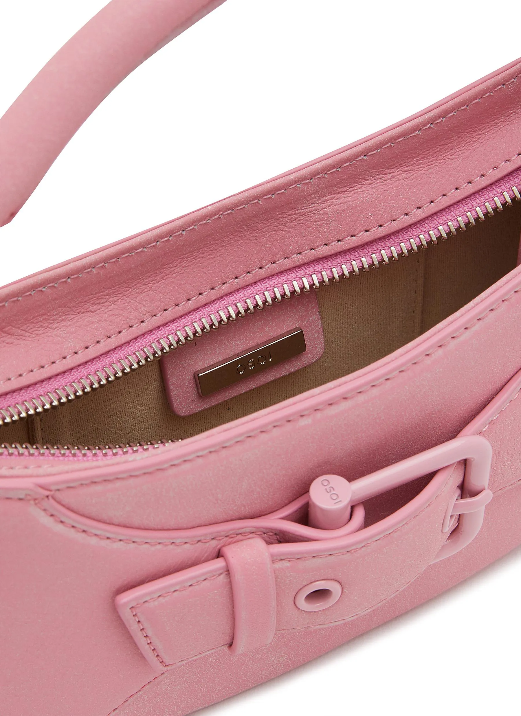 -----------OSOI  ---- ------------PINK ----Small Belted Brocle Leather Shoulder Bag --