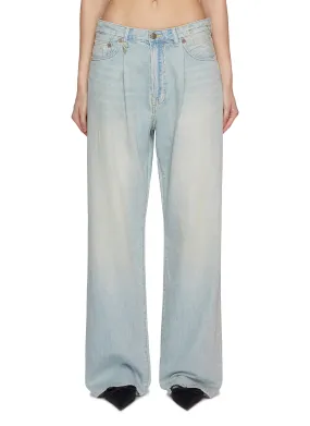 -----------R13 ---- ------------ ----Damon Pleated Wide Leg Light Wash Jeans --