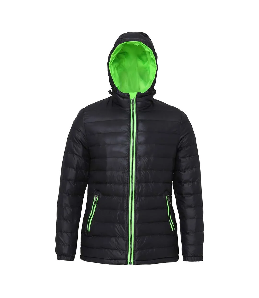 2786 Womens/Ladies Hooded Water & Wind Resistant Padded Jacket (Black/Lime) - UTRW3425