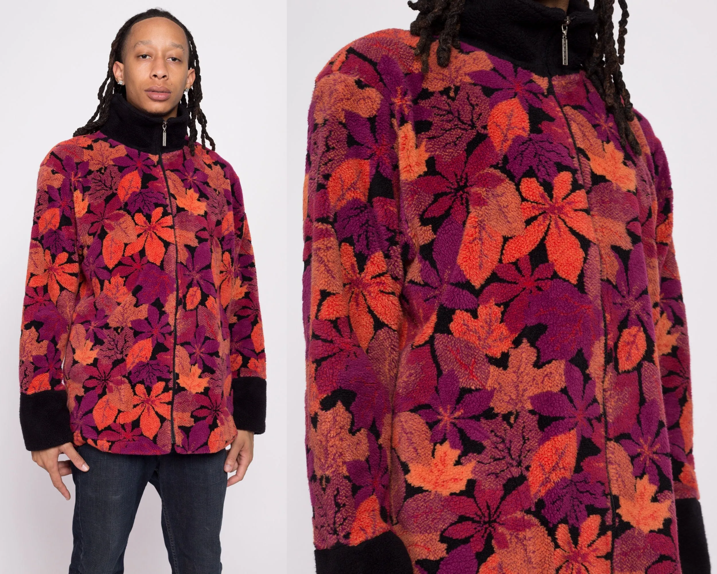 90s Autumn Leaves Fleece Hooded Sweatshirt - Unisex Medium