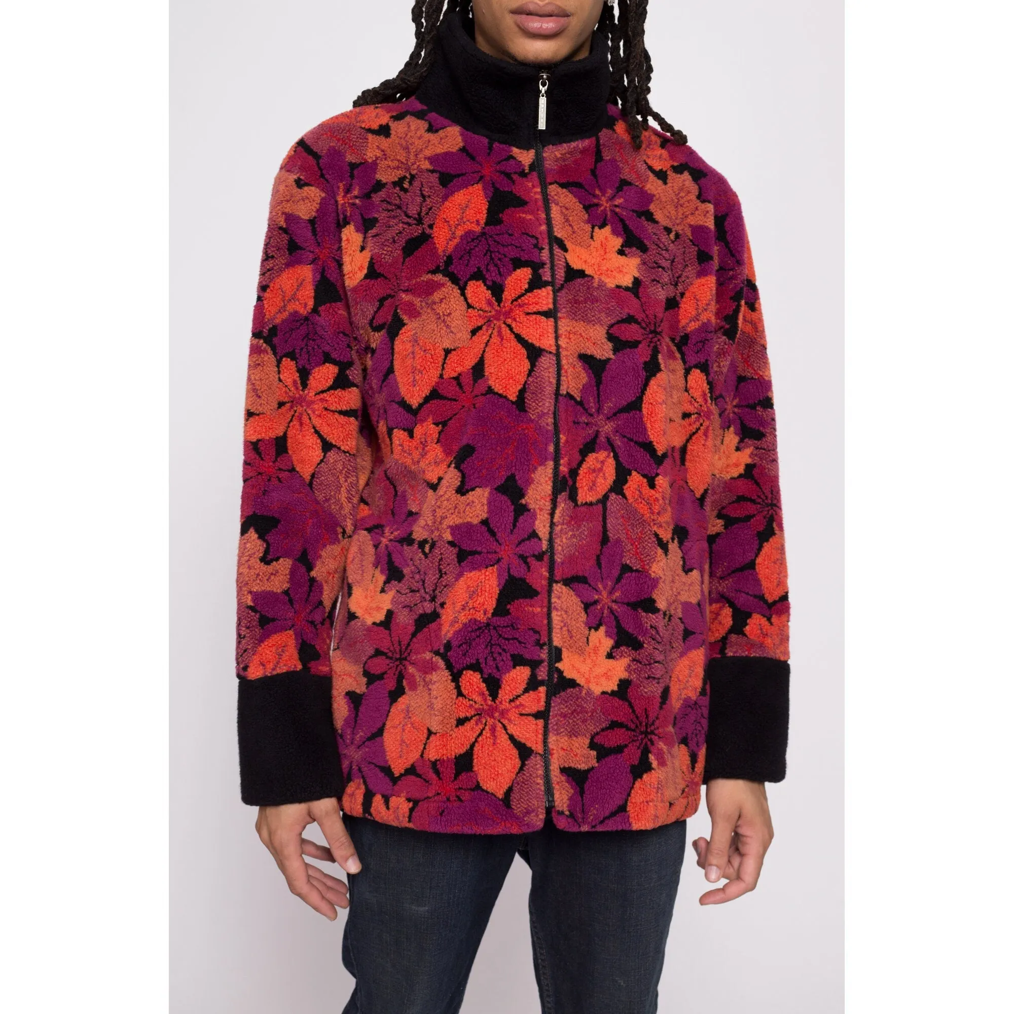 90s Autumn Leaves Fleece Hooded Sweatshirt - Unisex Medium