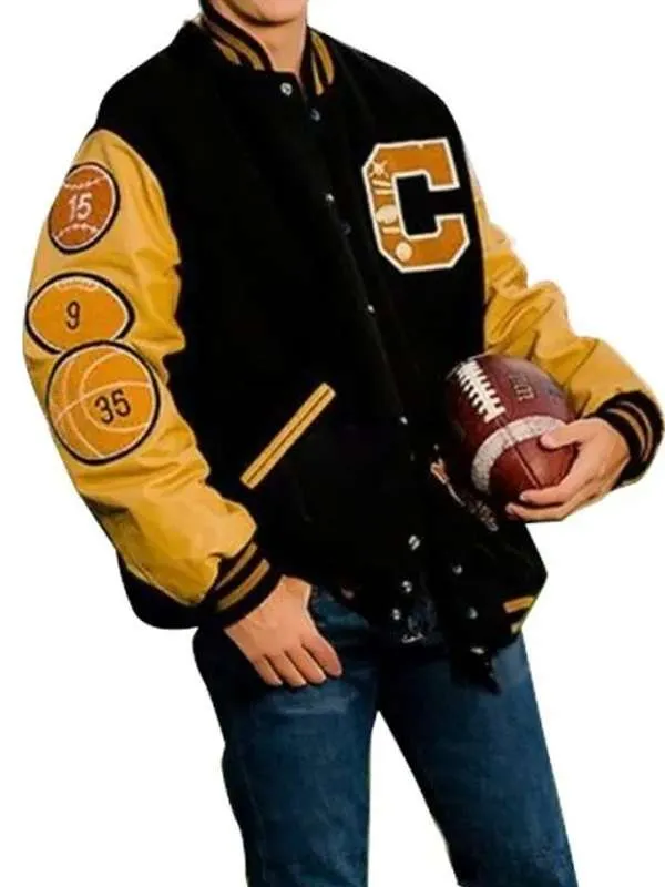 American Football Black and Yellow Lettermen Leather Jacket