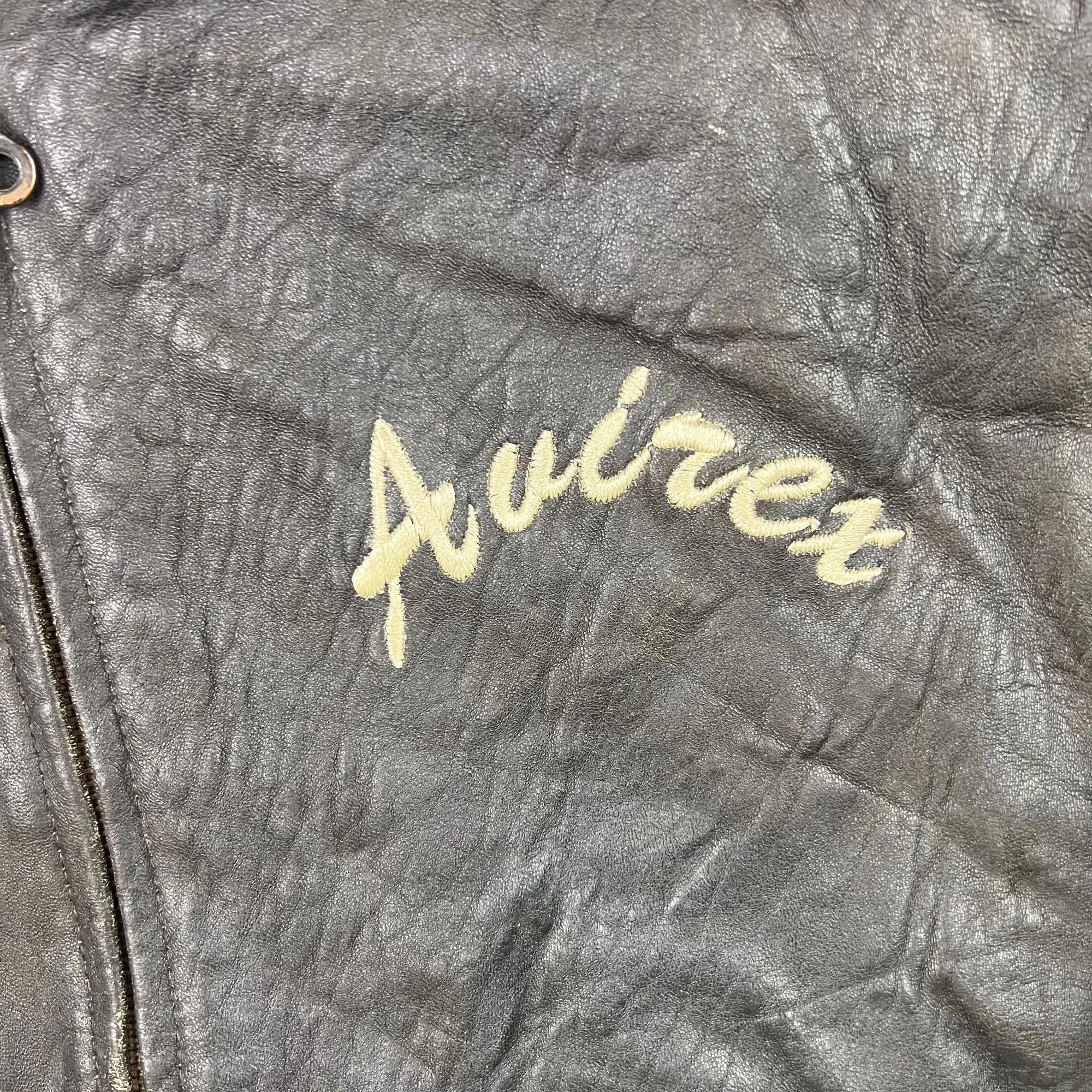 Avirex New Millennium Company Spell Out Leather Jacket Black Beige