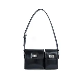 --Baby billy black semi patent leather bag-