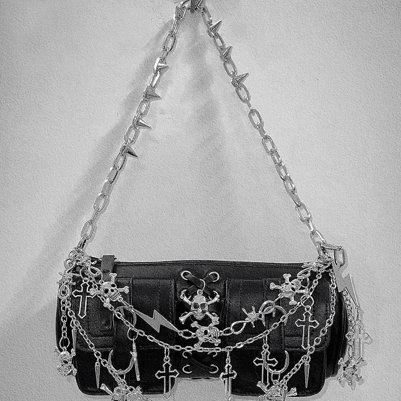 Barrel-Shaped Y2K Gothic Skull Handbag