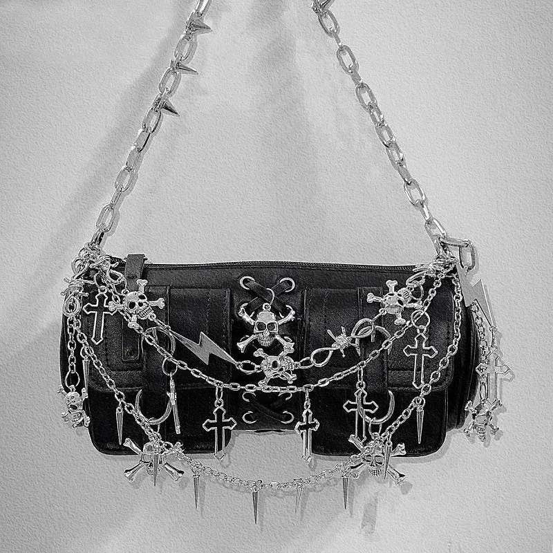 Barrel-Shaped Y2K Gothic Skull Handbag