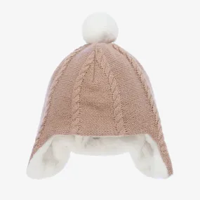 Beige Cotton & Wool Pom-Pom Hat