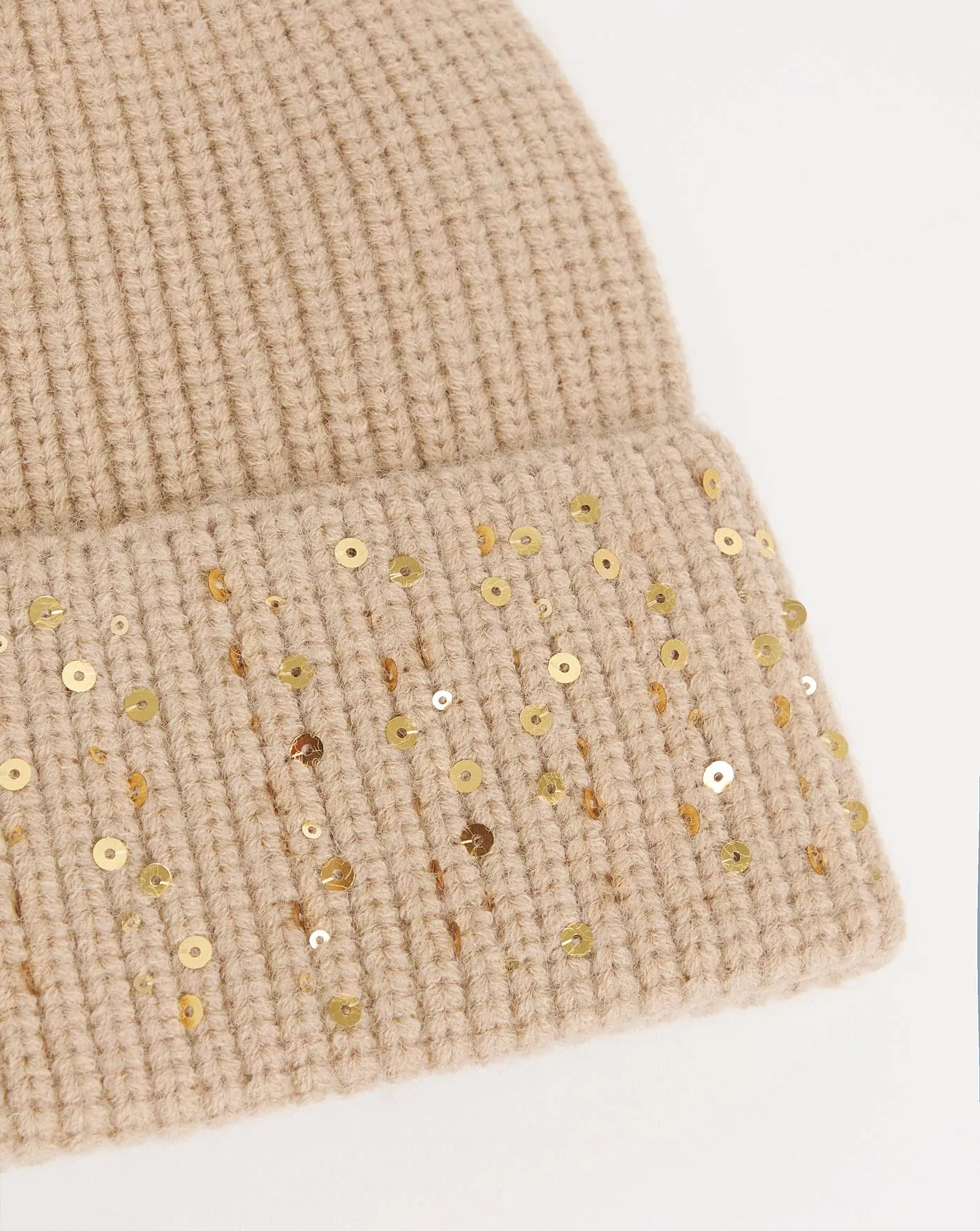 Beige Sequin Detail Beanie