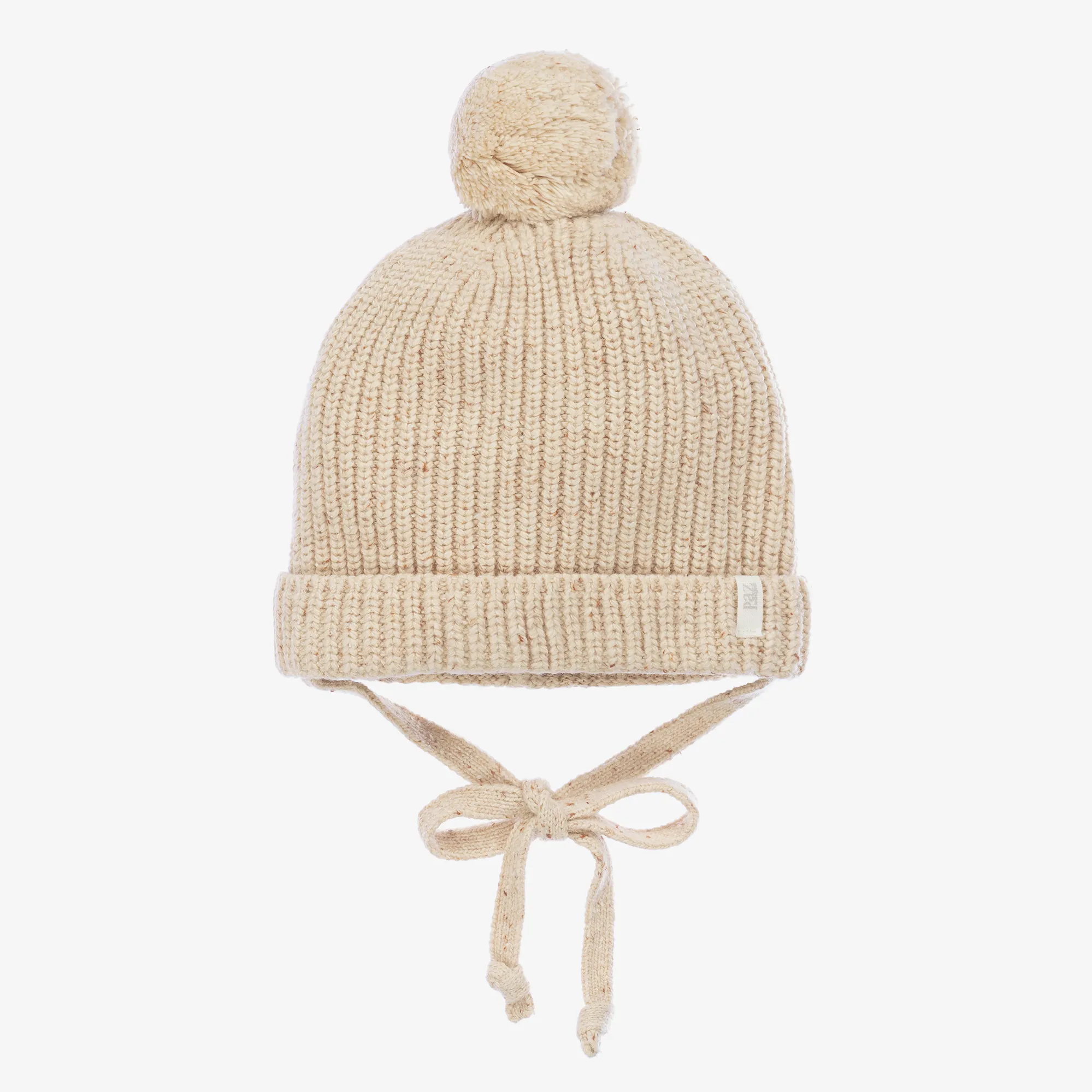 Beige Wool & Silk Knit Baby Hat