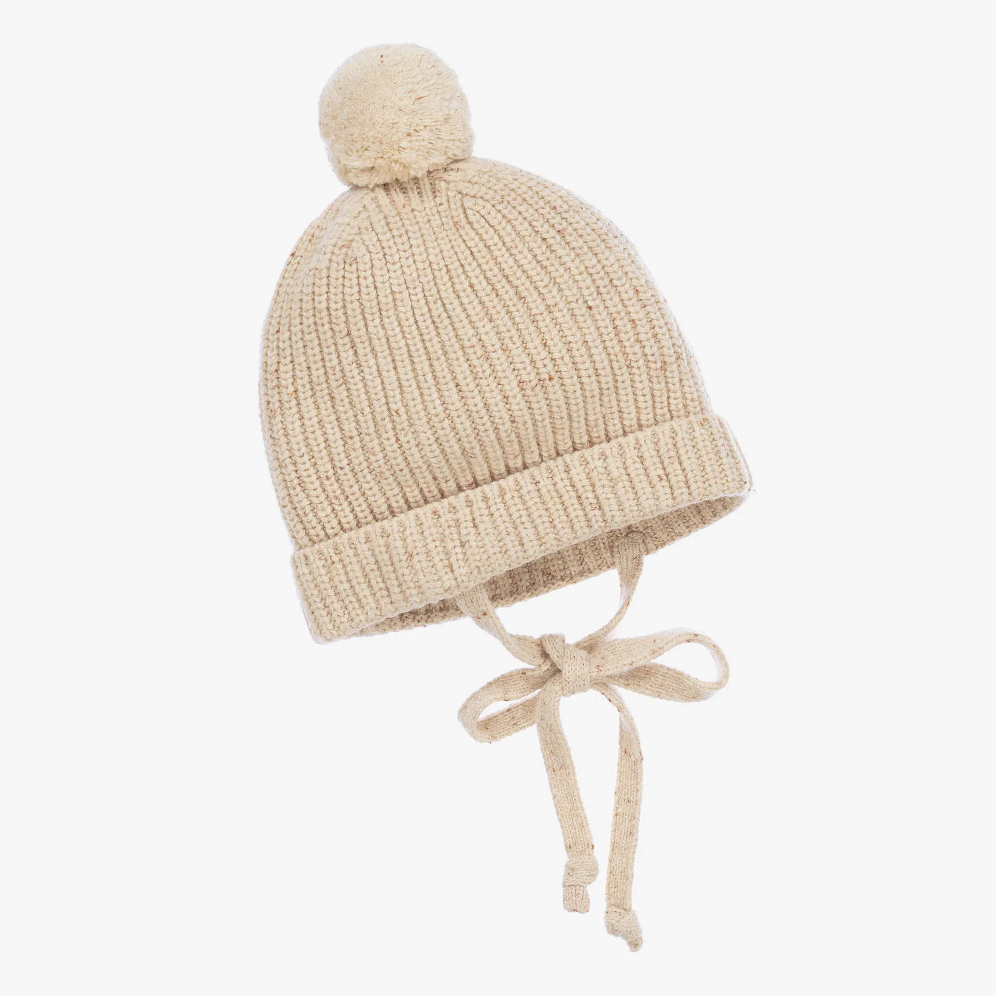 Beige Wool & Silk Knit Baby Hat