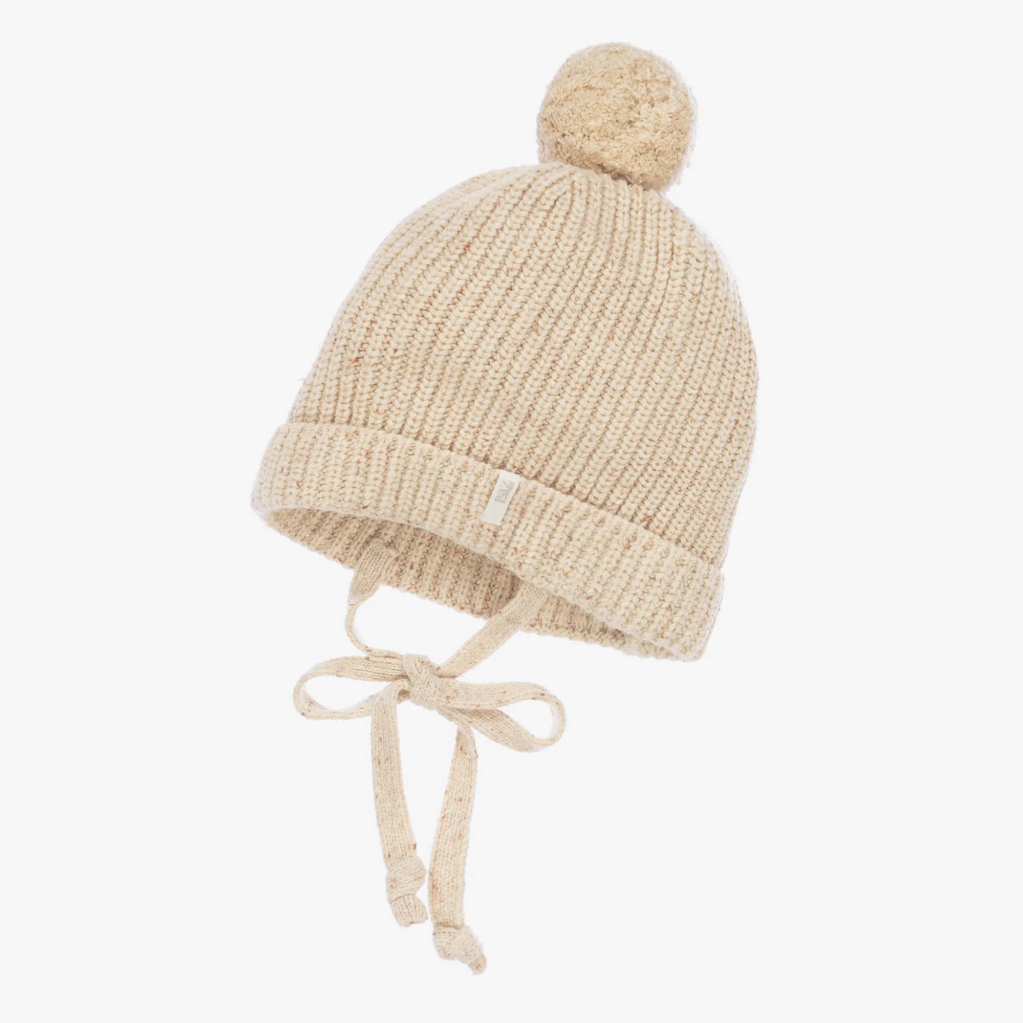 Beige Wool & Silk Knit Baby Hat