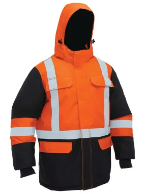 Bisley Workwear BJ6454HT Mens Freezer Jacket - Hooded - Two Tone - Reflective Tape - H-Taped - Polyester - Water Proof - Orange/