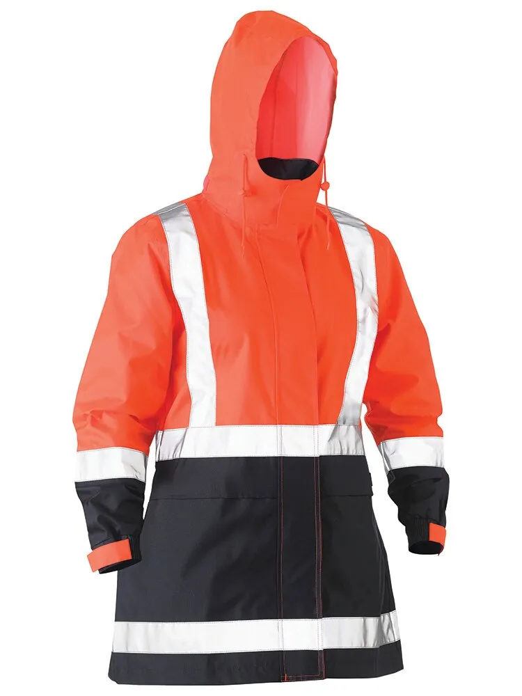 Bisley Workwear BJL6966T Women's H Taped 2 Tone Hi Vis Rain Jacket - Orange/Navy - 6