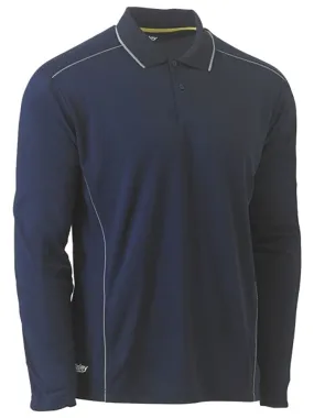 Bisley Workwear BK6425_BPCT Mens Long Sleeve Cool Mesh Polo Shirt with REF Piping - 100% Polyester - Navy - 2XS