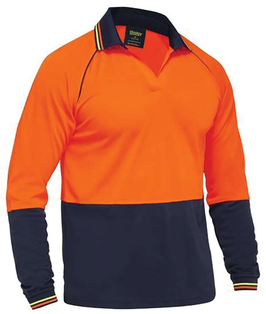 Bisley Workwear BK6440 Polo - Food - Long Sleeve - Two Tone - Hi-Visibility - Orange/Navy - XS