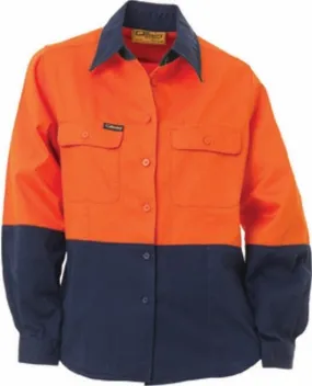 Bisley Workwear BL6267 Ladies Two Tone Hi Visibility Long Sleeve Shirt - Drill - Cotton - Orange/Navy - 8