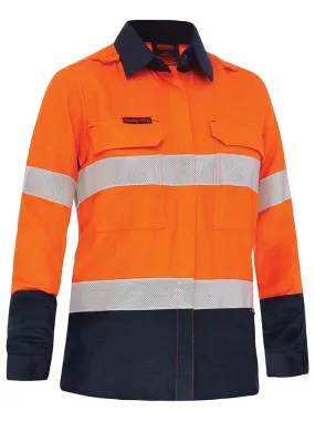 Bisley Workwear BL8338T Apex 160 - Women’s Taped Hi-Vis FR PPE1 - Ripstop Vented Shirt - Orange/Navy - 6