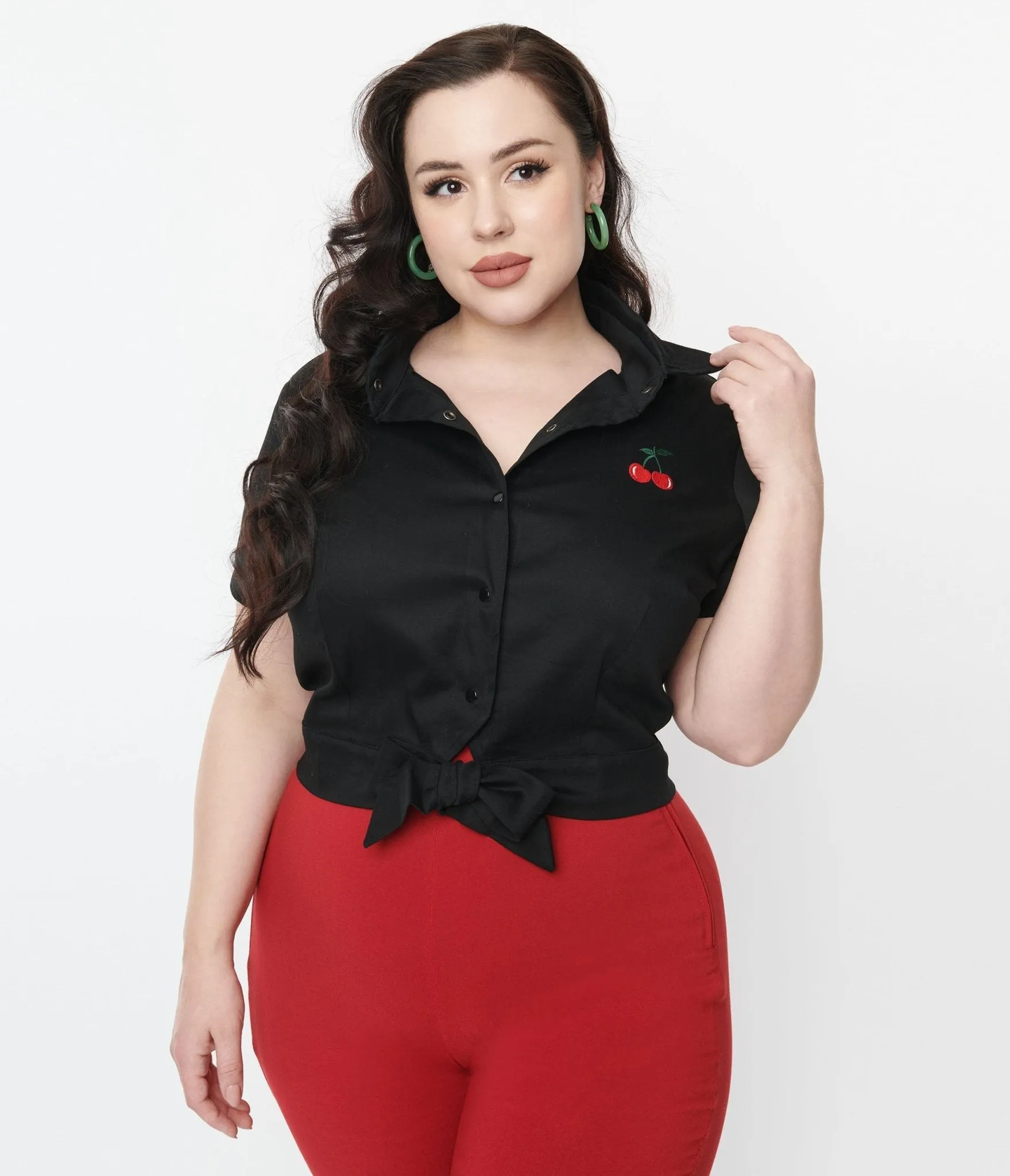 Black & Red Cherry Patch Crop Top