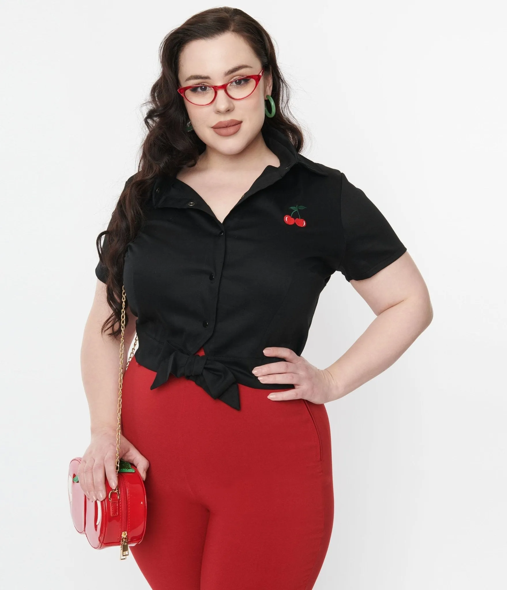 Black & Red Cherry Patch Crop Top
