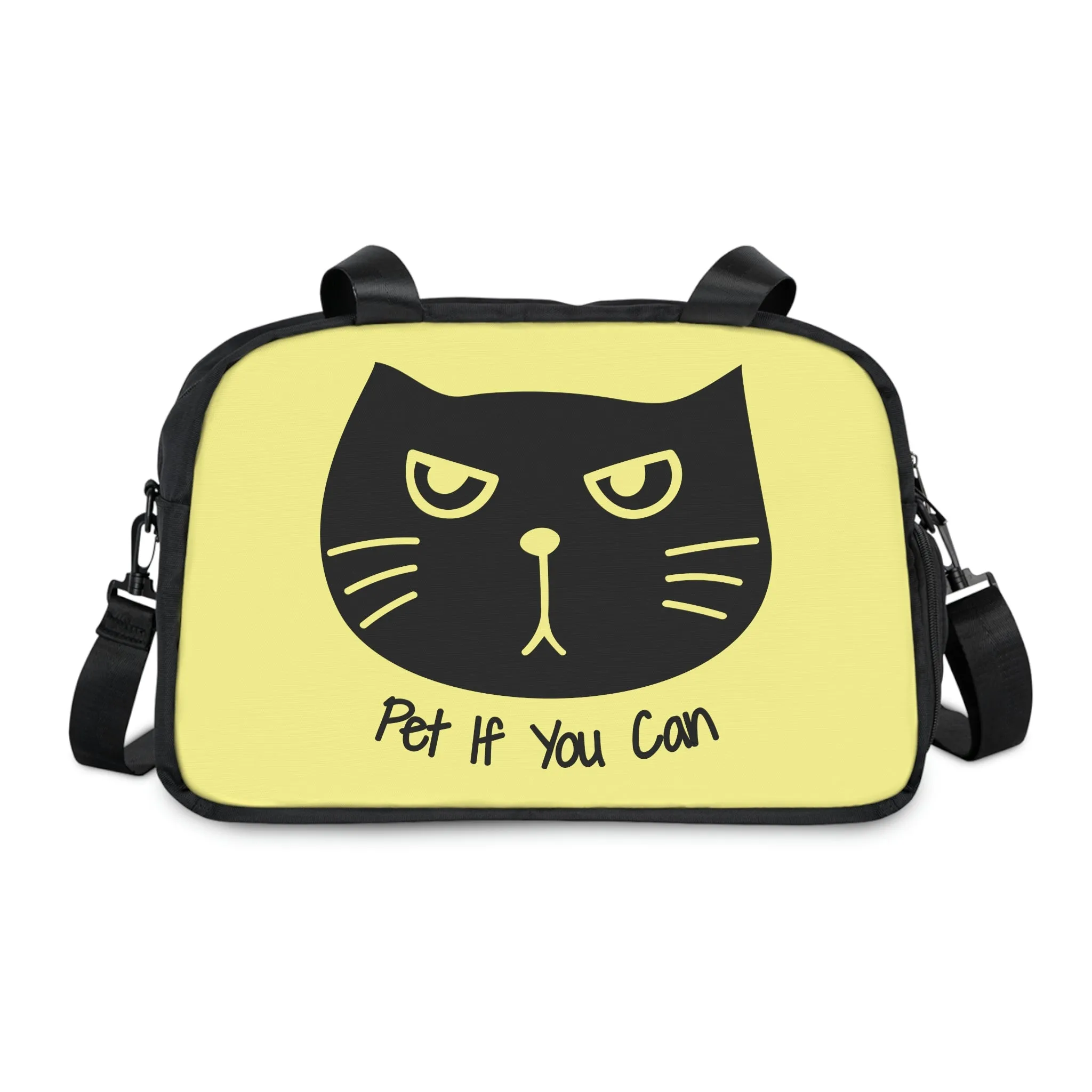 Black cat says Pet If You Can yellow Fitness Handbag