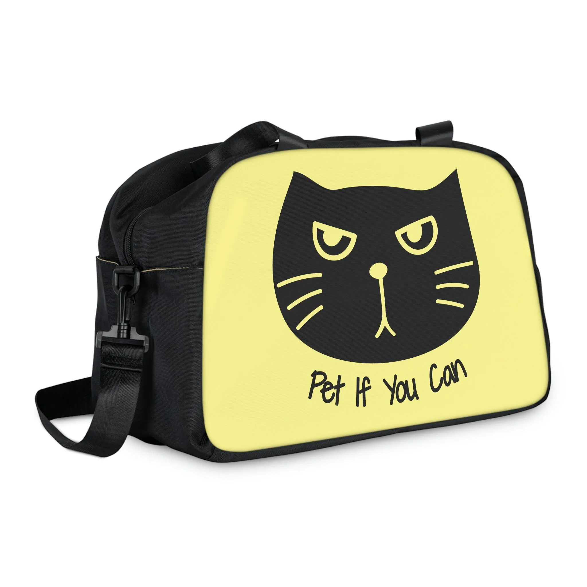 Black cat says Pet If You Can yellow Fitness Handbag