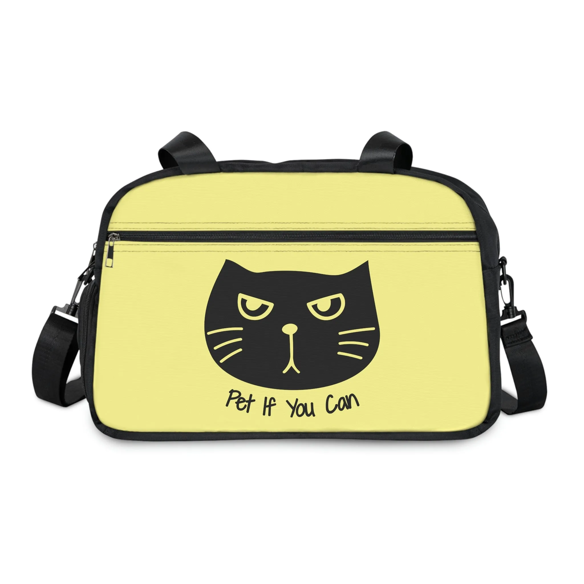 Black cat says Pet If You Can yellow Fitness Handbag