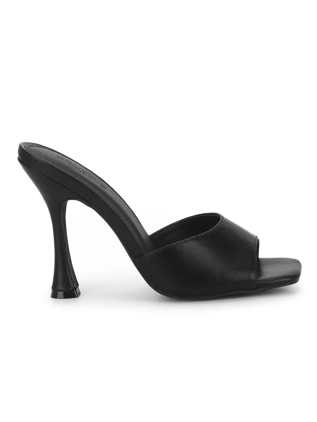 Black PU High Heel Mules