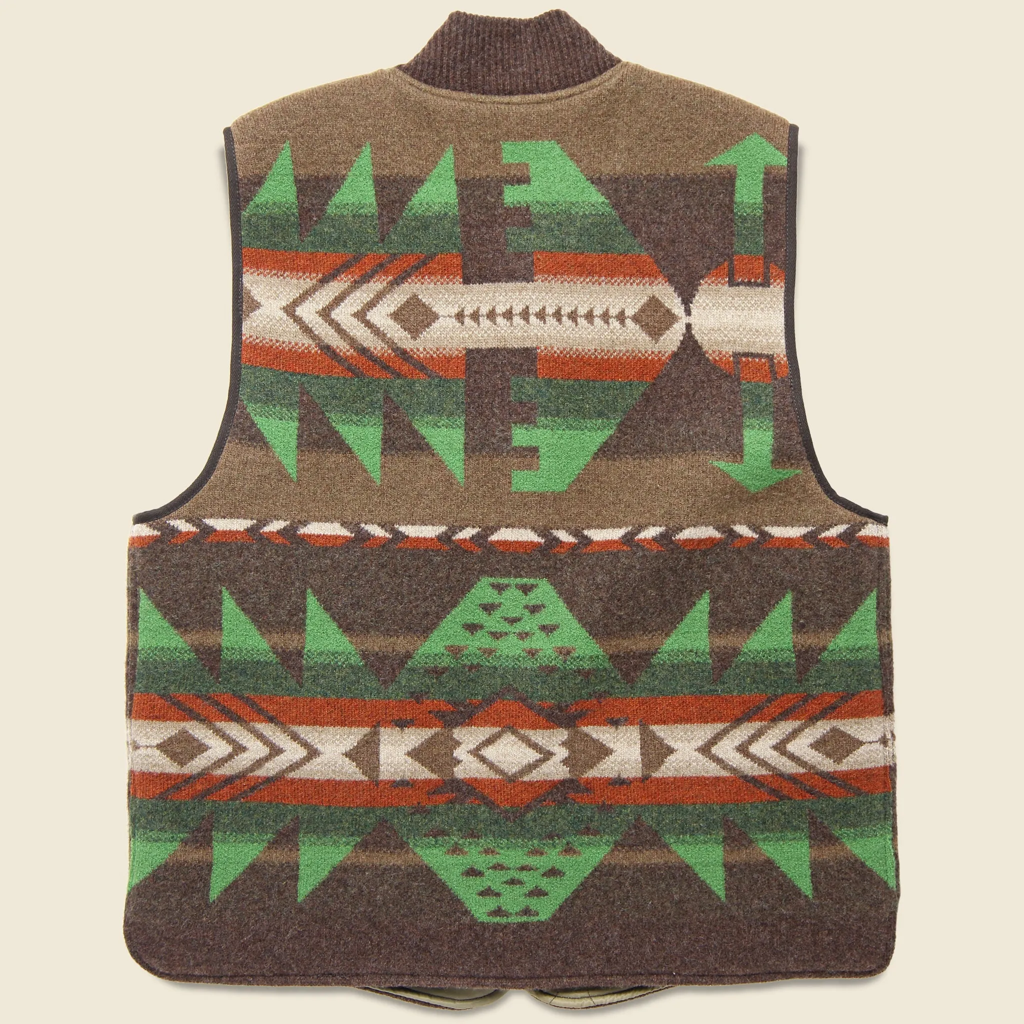 Boiled Wool Jacquard Vest - Brown/Cream/Green