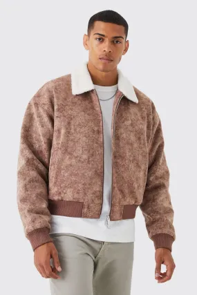 Boxy Acid Wash Bomber With Borg Collar