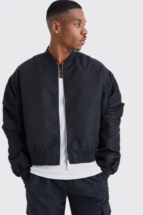 Boxy Contrast Rib Panel Bomber