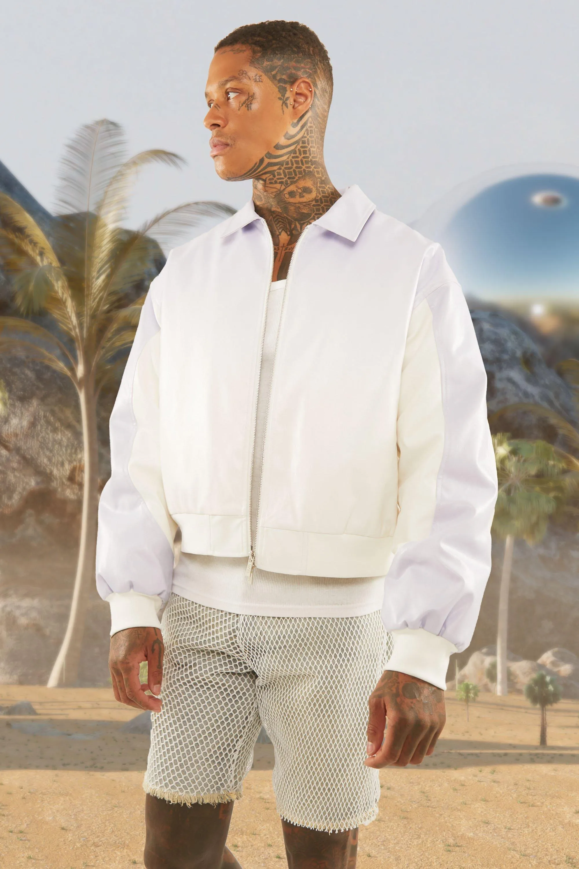 Boxy Ombre Pu Collared Bomber