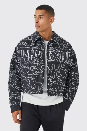 Boxy Padded Nylon Embroidered Collared Bomber