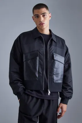 Boxy Pu & Nylon Collared Bomber