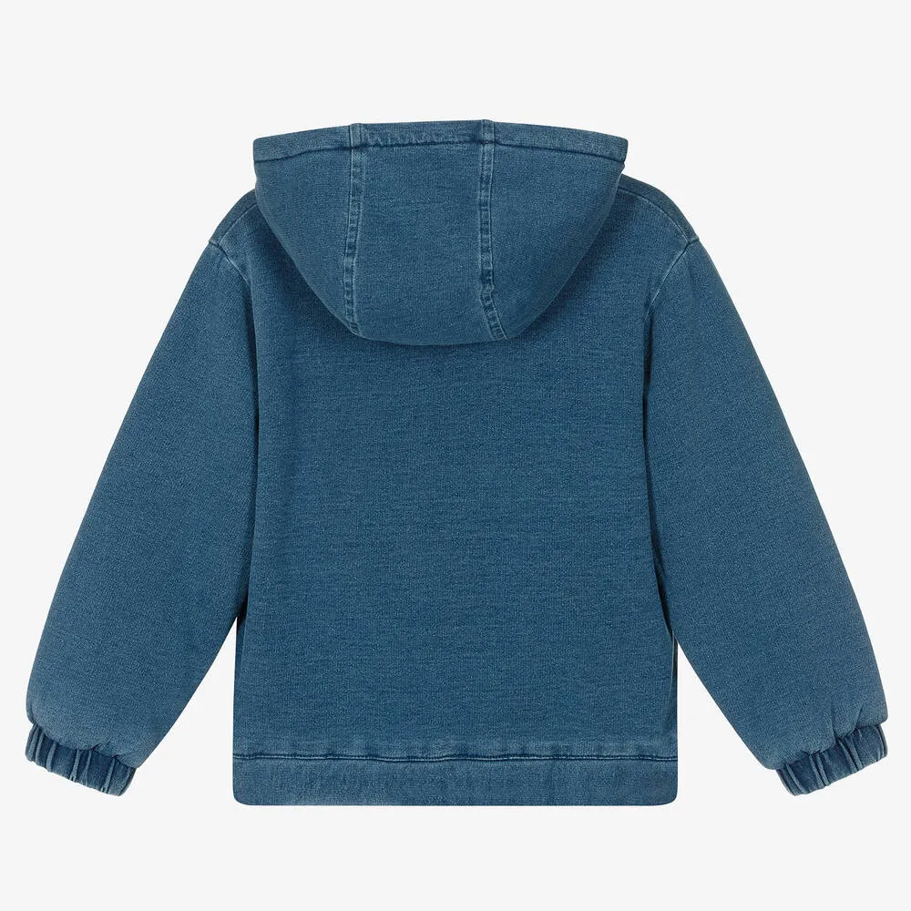 Boys Blue Cotton Hooded Zip-Up Top