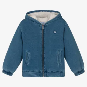 Boys Blue Cotton Hooded Zip-Up Top