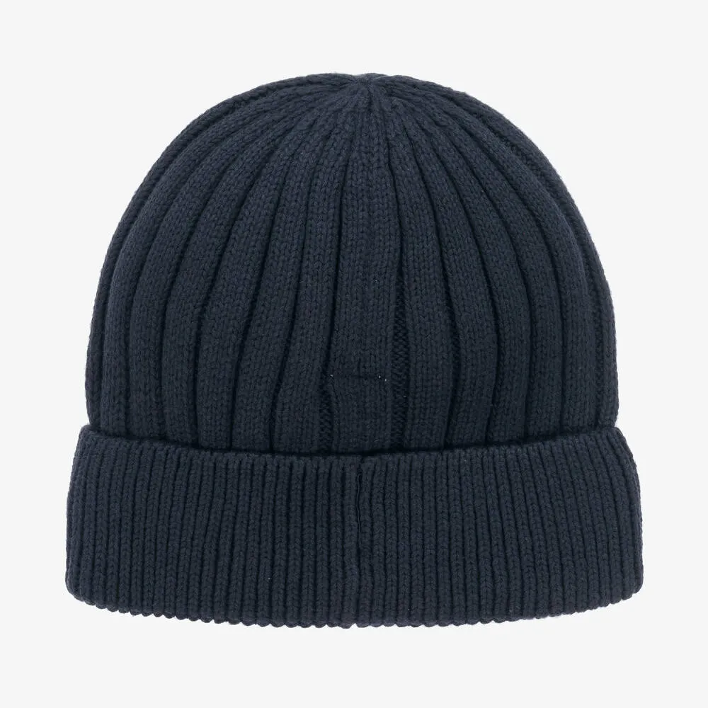 Boys Navy Blue Cotton Knit Beanie Hat 