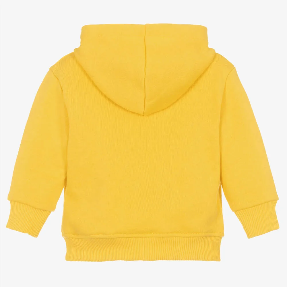 Boys Yellow Cotton Hooded Zip-Up Top