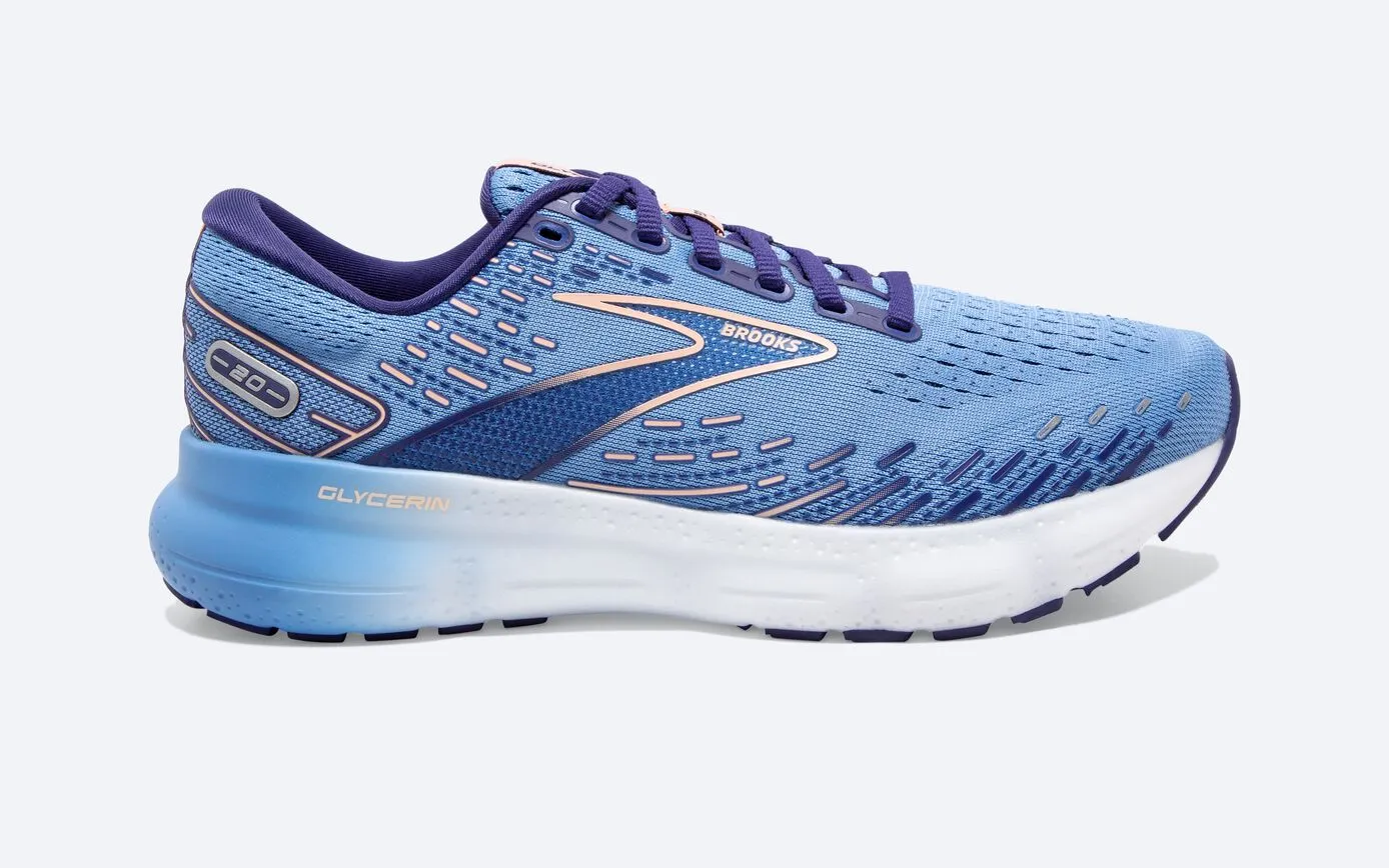 Brooks Glycerin 20 Women's Road-running Shoe in White/Orchid/Lav, Black/Red/Opal, Blue/Peach & Peacock/Lilac Available in Wide W