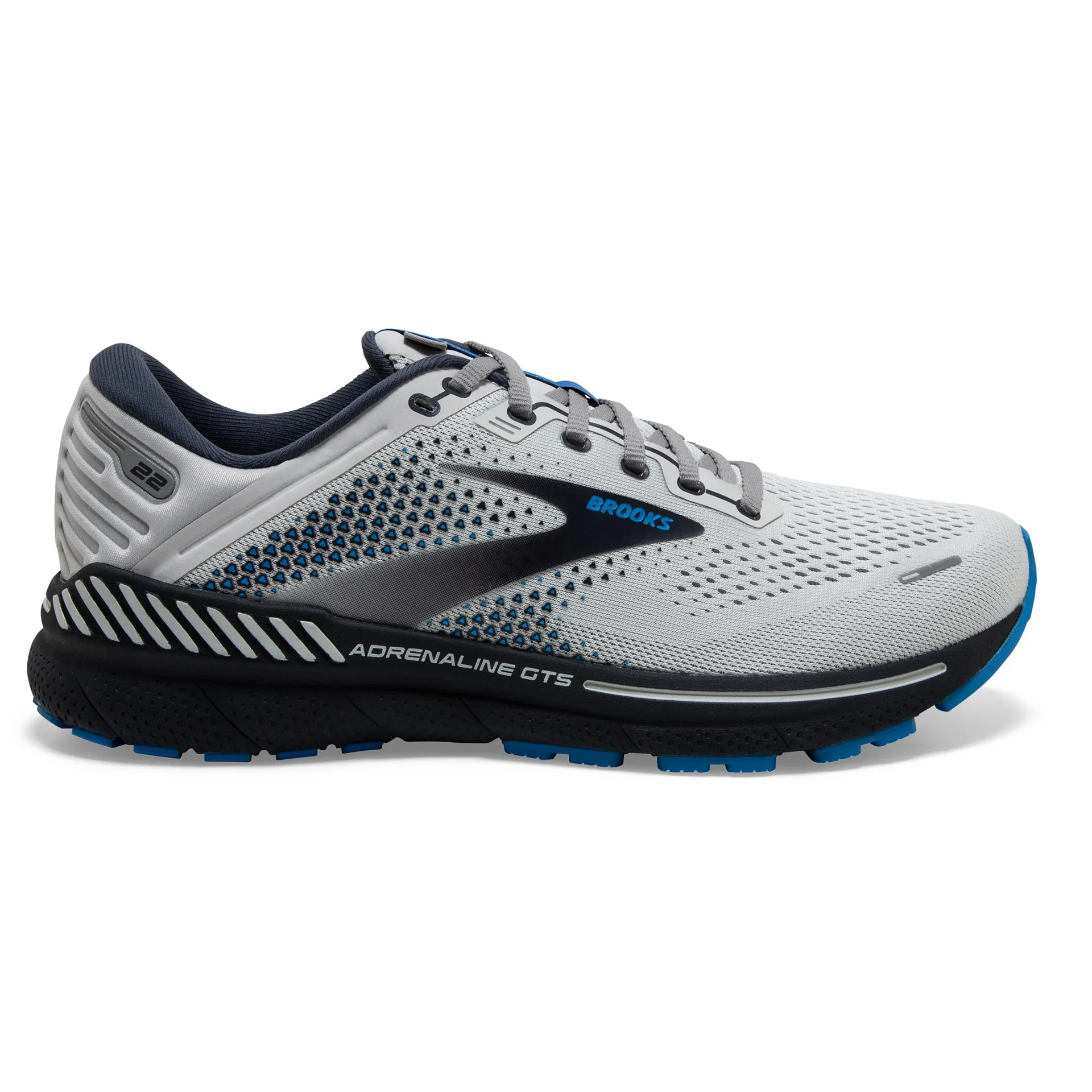 Brooks Mens Adrenaline 22 Support Running Shoe- Oyster/India Ink/Blue