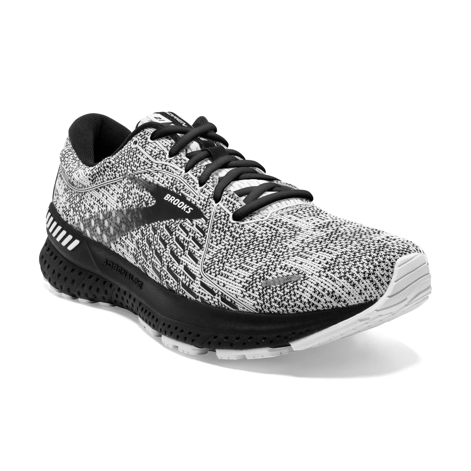 Brooks Mens Adrenaline GTS 21 Running Shoe- White/Grey/Black