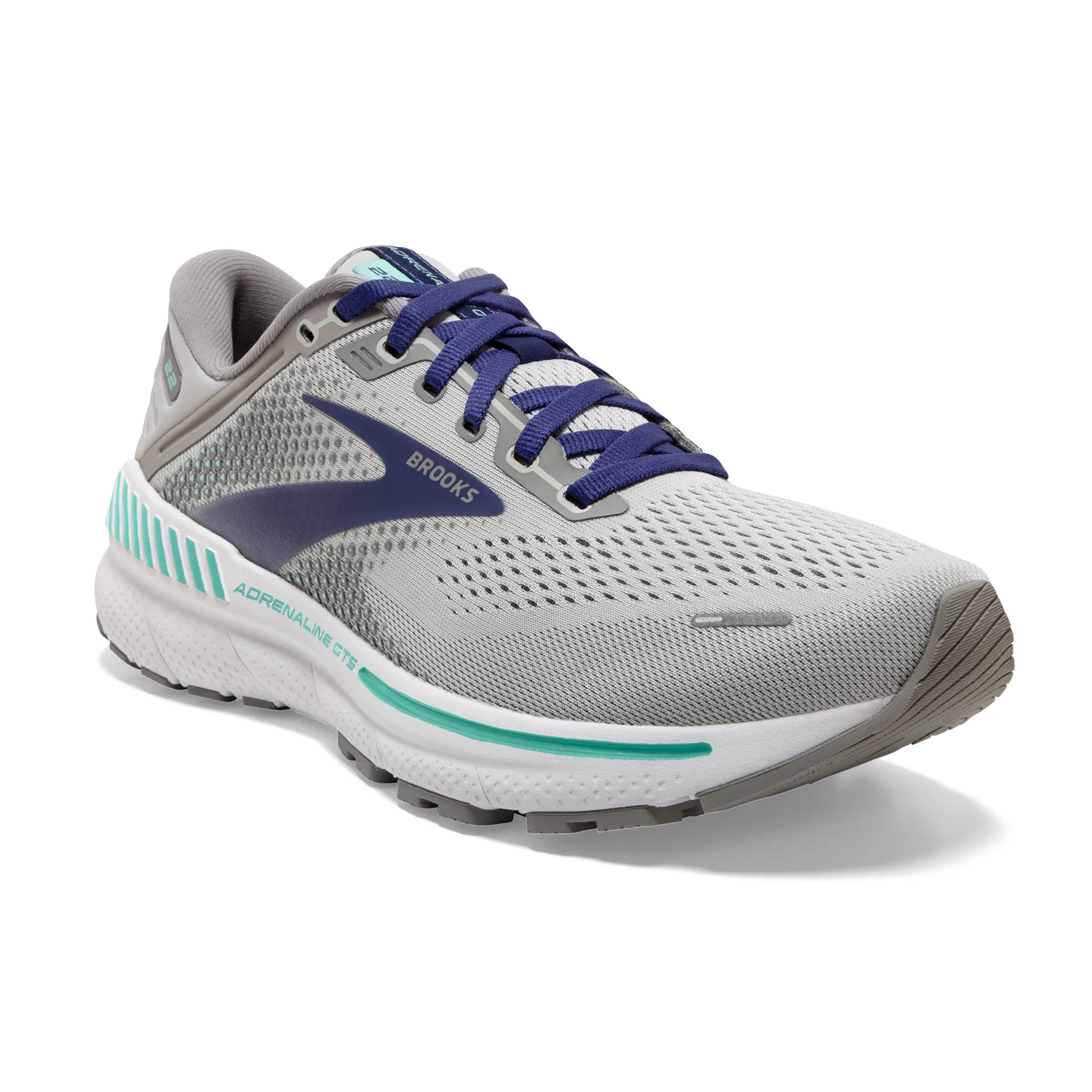 Brooks Womens Adrenaline 22 Support Running Shoe- Alloy/Blue/Green