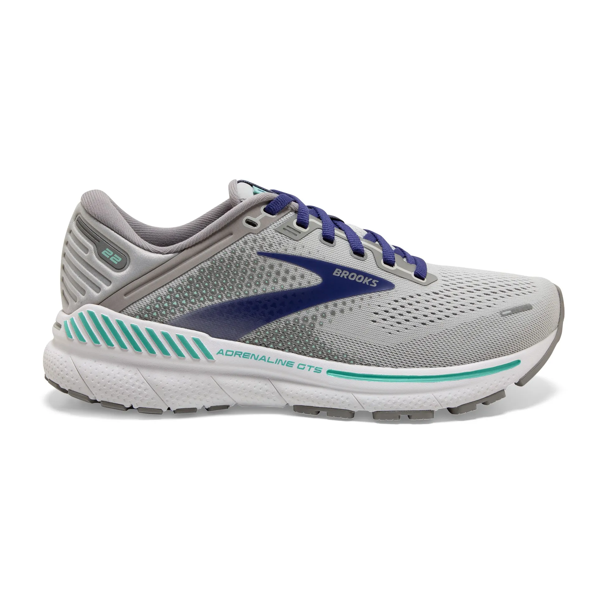 Brooks Womens Adrenaline 22 Support Running Shoe- Alloy/Blue/Green