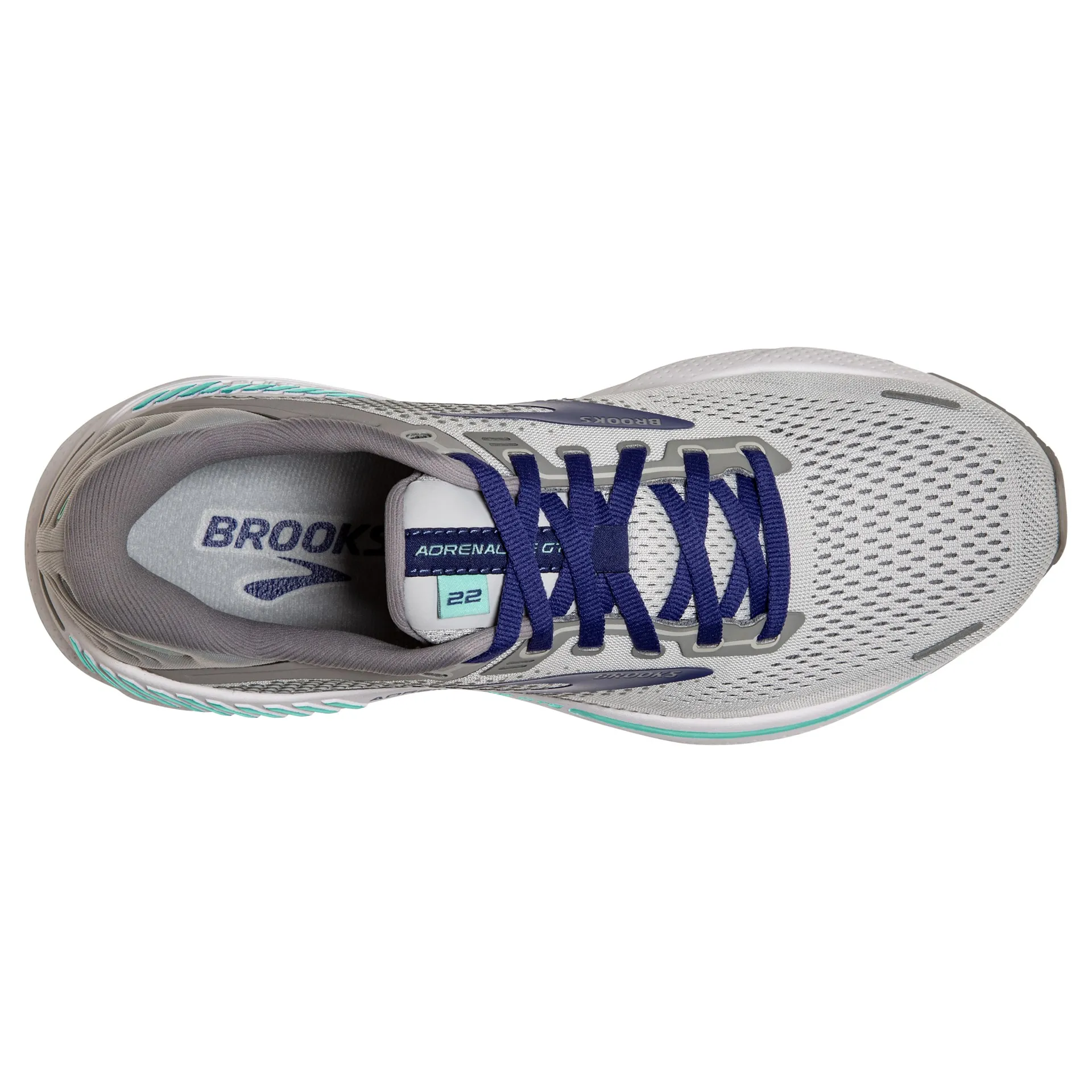 Brooks Womens Adrenaline 22 Support Running Shoe- Alloy/Blue/Green