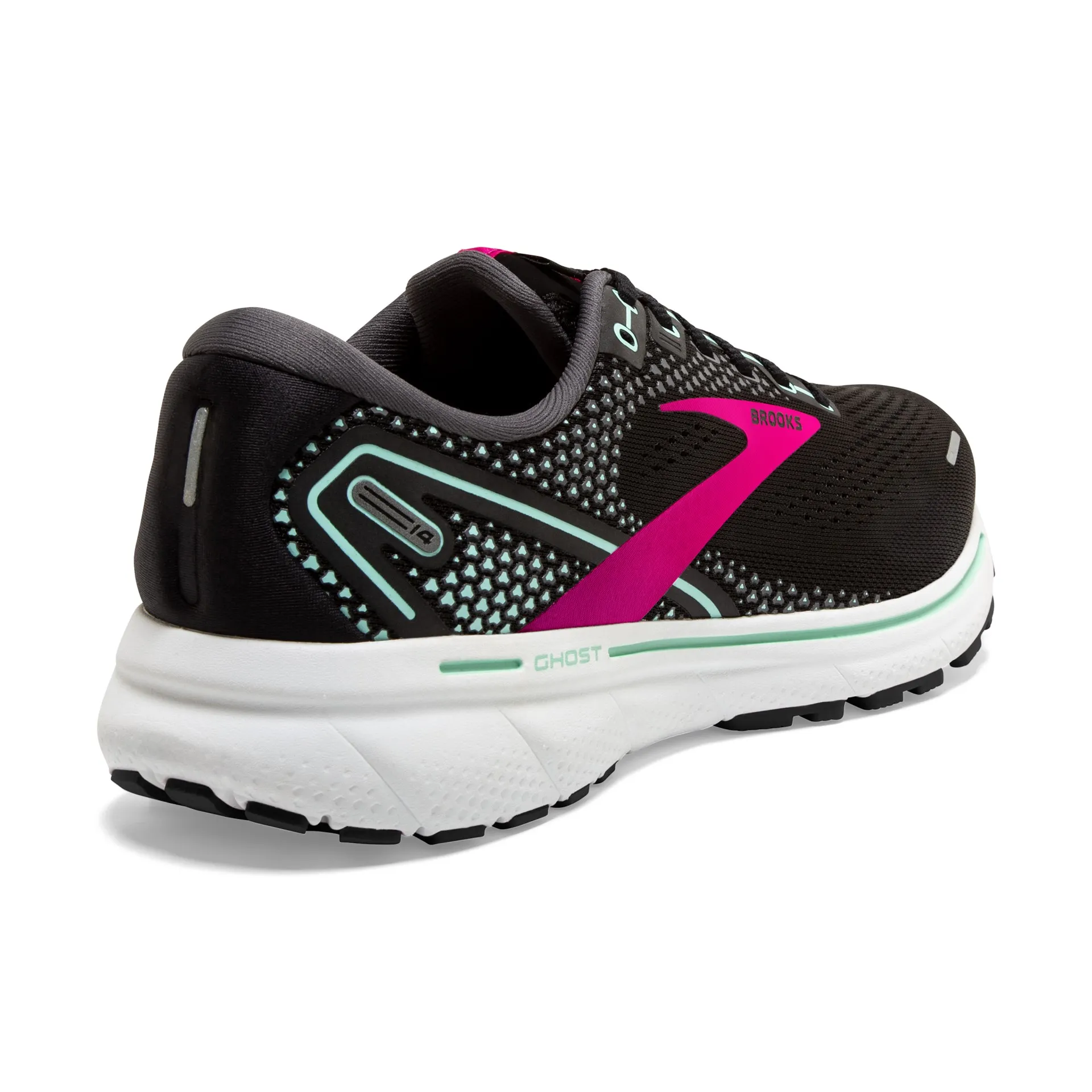 Brooks Womens Ghost 14 Lightweight Running Shoe- Black/Pink/Yucca