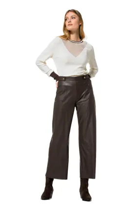 Caroline Biss BROWN 7/8-LENGTH ECO-LEATHER TROUSERS