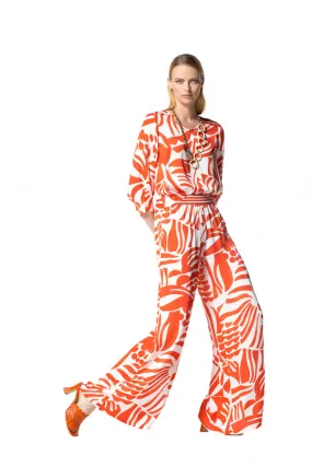 Caroline Biss TANGERINE FOLIAGE PRINT LOOSE WIDE TROUSERS