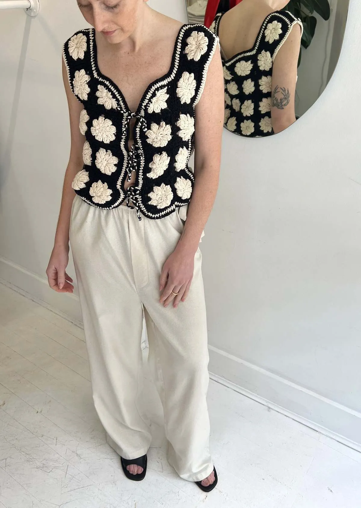 Cassia Crochet Vest - Black/White