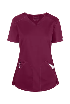 Cherokee Workwear Revolution Women's 2-Pocket STRETCH Mesh Trim Shaped V-Neck Scrub Top