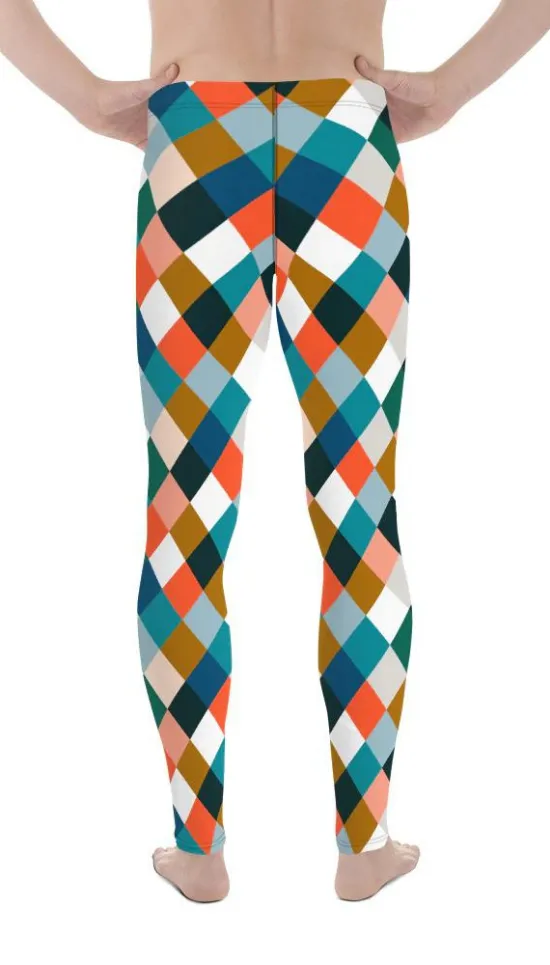 Colorful Rhombus Pattern Men's Leggings